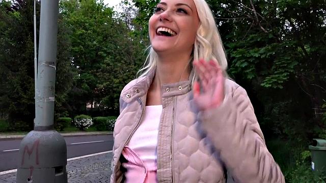 Blonde eurobabe rides and sucks POV dick for money