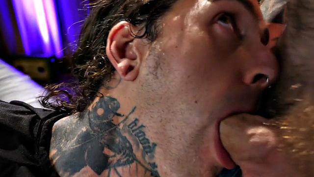 Mesmerized crossdresser in fishnets fucks inked BF till he cums