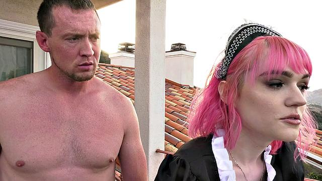 Stunning Tranny in Maid Uniform Cockriding BF after Teasing