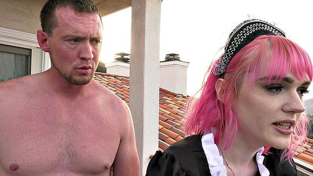 Stunning Tranny in Maid Uniform Cockriding BF after Teasing