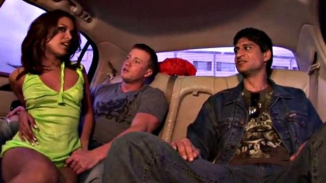 A kinky babe get her tiny pussy pounded in the backseat while wearing a thong!