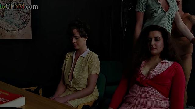 Office CFNM sluts tugging a black cock