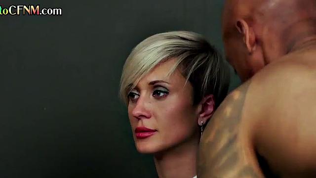 Office CFNM sluts tugging a black cock