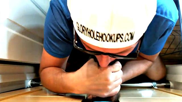 POV mature enjoys blowing and wanking gloryhole shaft