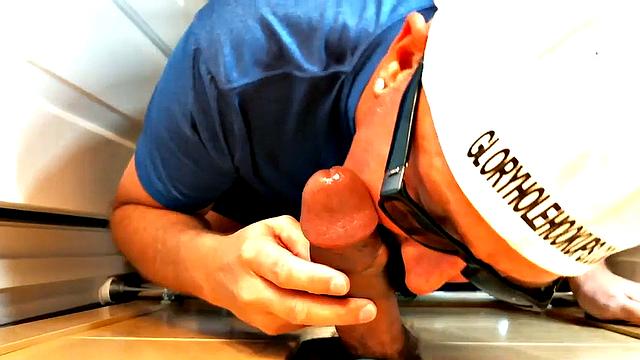 POV mature enjoys blowing and wanking gloryhole shaft