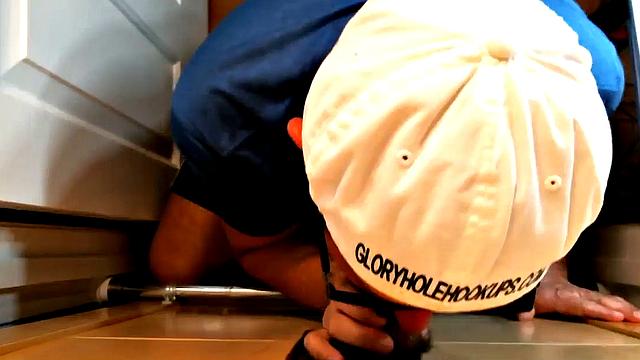 POV mature enjoys blowing and wanking gloryhole shaft