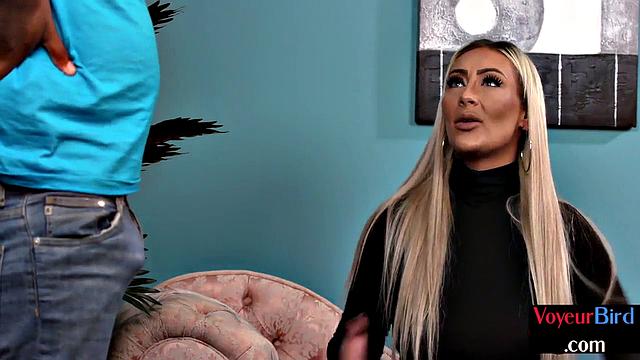 Amateur British MILF seduces Black guy who jerks cock