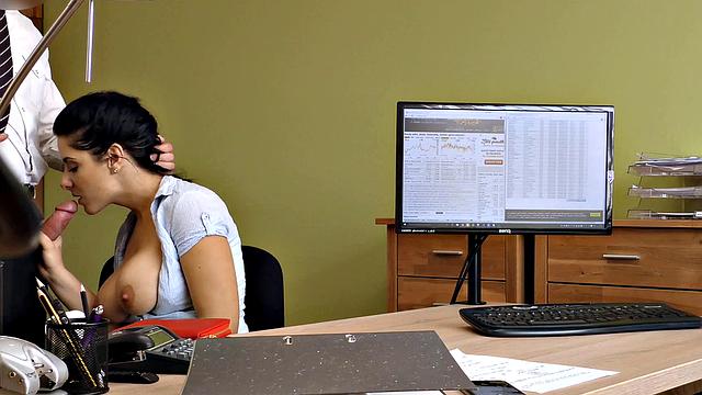 LOAN4K. Naughty bank executive fucks busty girl needing extra money 