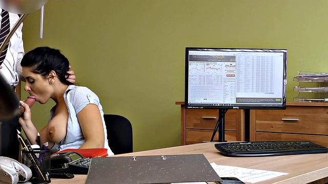 LOAN4K. Naughty bank executive fucks busty girl needing extra money 