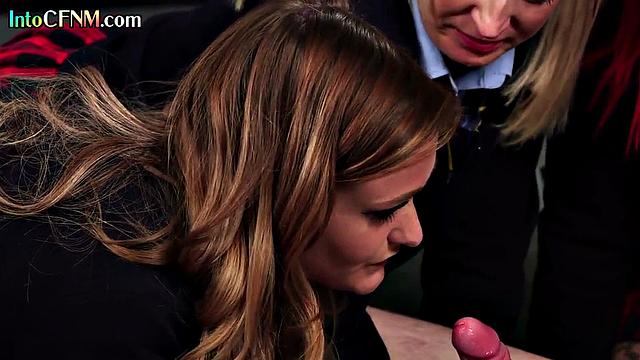 Gorgeous CFNM baes give HJ to lucky guy