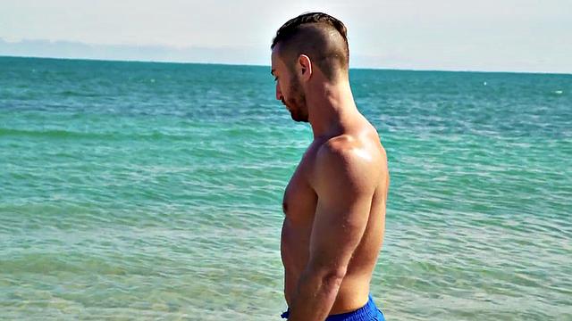 Muscular BF takes it from behind on leather couch while BF watches in awe