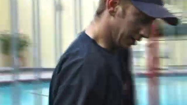 Pax skates in jeans, boxers, visor, and a black Bruce Lee t-shirt. Back on his bed, he loses all, looking more inviting when we see his blonde hair, tattoos, and stiff cock.