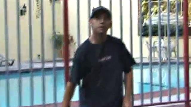 Pax skates in jeans, boxers, visor, and a black Bruce Lee t-shirt. Back on his bed, he loses all, looking more inviting when we see his blonde hair, tattoos, and stiff cock.