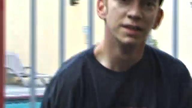 Pax skates in jeans, boxers, visor, and a black Bruce Lee t-shirt. Back on his bed, he loses all, looking more inviting when we see his blonde hair, tattoos, and stiff cock.