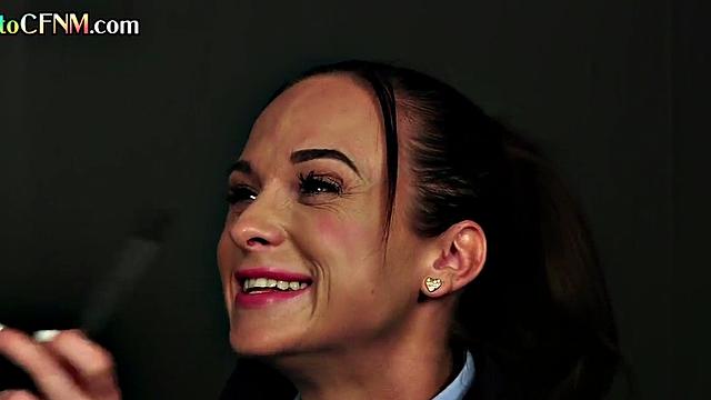 CFNM voyeur teacher watches threesome BJ in her classroom