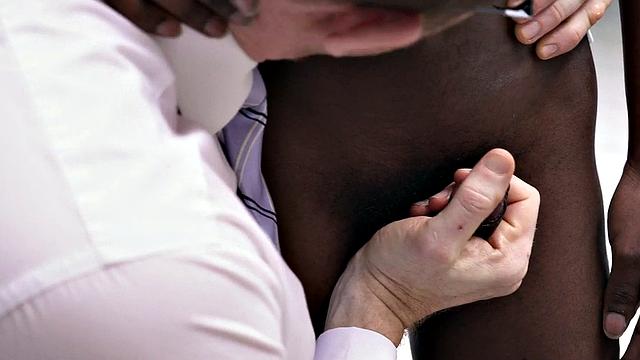 Real petite Ebony twink fucked by business in suit