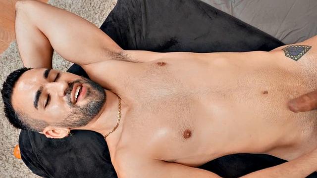 Eager jock wanking with two hands until cumshot