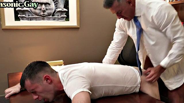 Suited mature gay fucks and rims stud in office