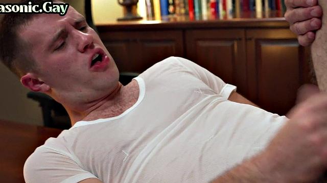 Suited mature gay fucks and rims stud in office