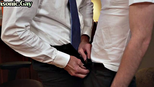 Suited mature gay fucks and rims stud in office