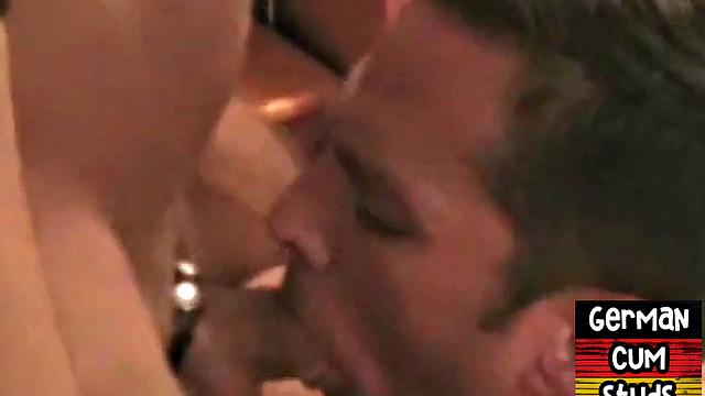 Cum in mouth amateur German gay fucked in 3some by men