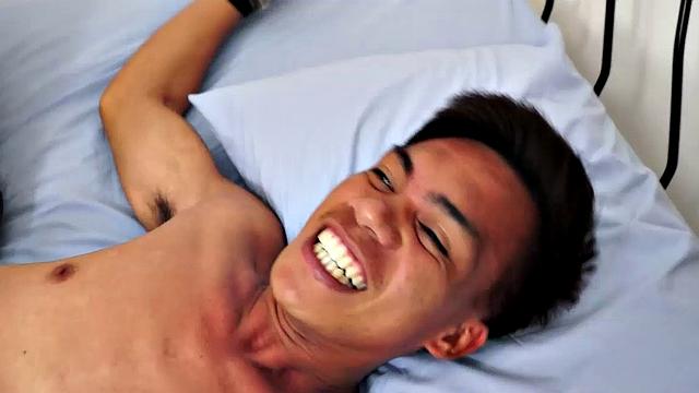 Argie is a slim and toned Asian twink. So we tied him spreadeagled to the bed for some Laughing Asians tickling action. Vahn starts out one on one with cute Asian boy Argie.
