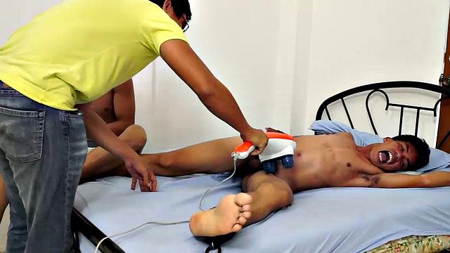 Argie is a slim and toned Asian twink. So we tied him spreadeagled to the bed for some Laughing Asians tickling action. Vahn starts out one on one with cute Asian boy Argie.