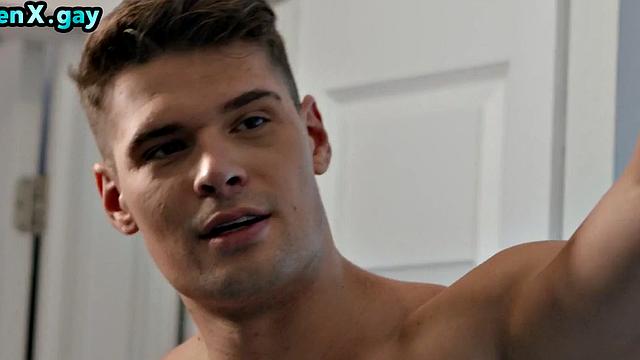 Manly jock bangs BF in bathroom while wanking