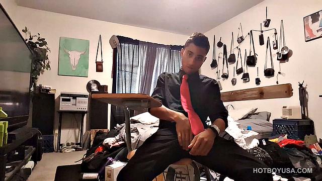 Hung twink stroking cock