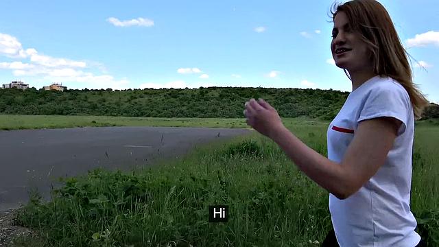 Athletic babe with natural tits seduces for a POV woods fuck with her tight pussy