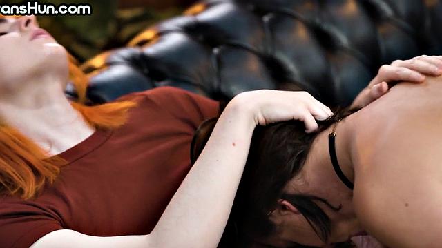 TS redhead fucks her female therapist after seance