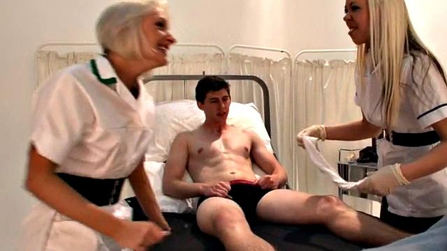 SPH nurses wanking off tiny subject in erotic threesome