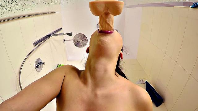 Get ready for a wild ride as this bald chick goes from deepthroating dildos to getting her pussy fingered in reverse cowgirl & ass