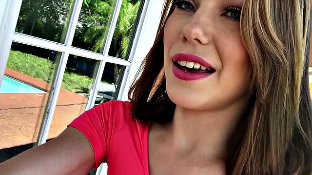 Brunette cutie gives a seductive love-letter in POV