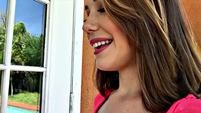 Brunette cutie gives a seductive love-letter in POV