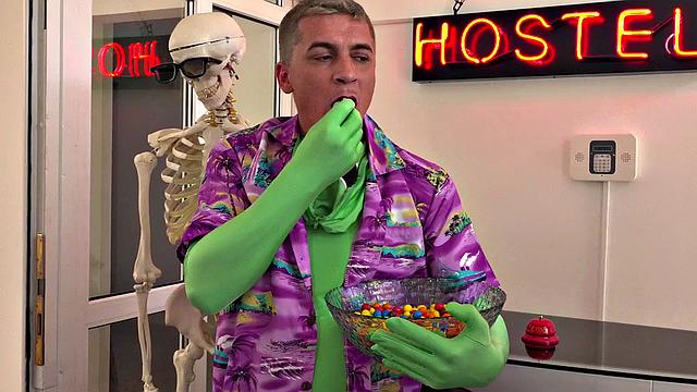 Latina hostel sluts get wild with Halloween pranks & cumshots