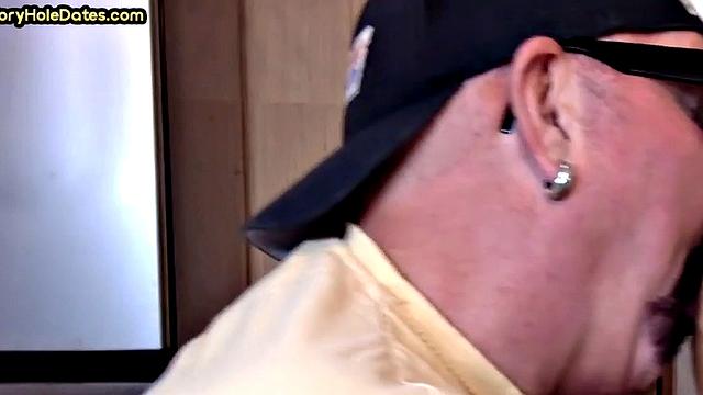 Mature gay cock-suckers spoil gloryhole dick close-up