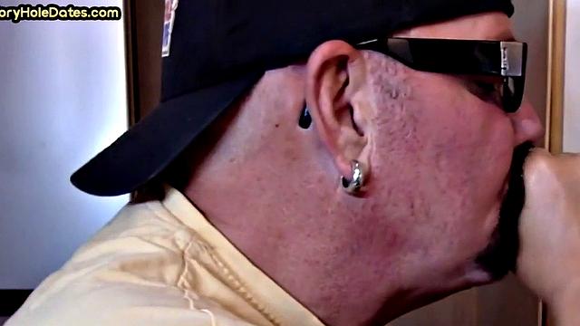 Mature gay cock-suckers spoil gloryhole dick close-up