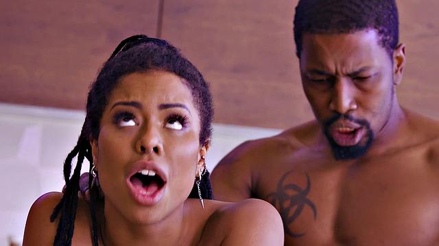 STACKED - Kira Noir Pays Delivery Guy With SNEAKY HARD ROUGH SEX While Boyfriend Is Gaming