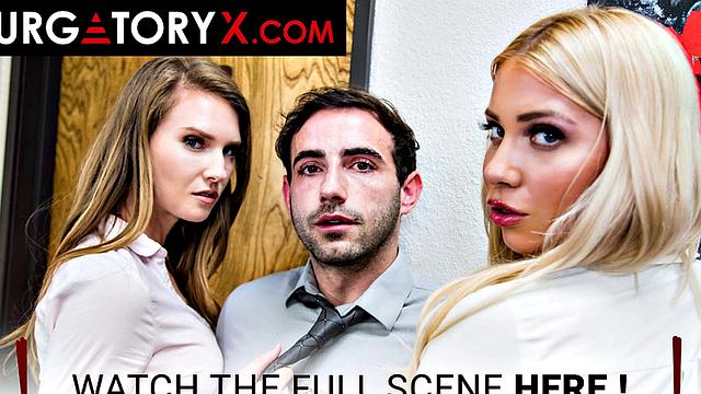 блондинка доводит босса и коллегу до безумия на работе