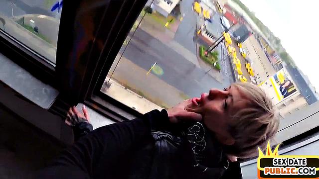 Pulled naughty babe bouncing outdoor