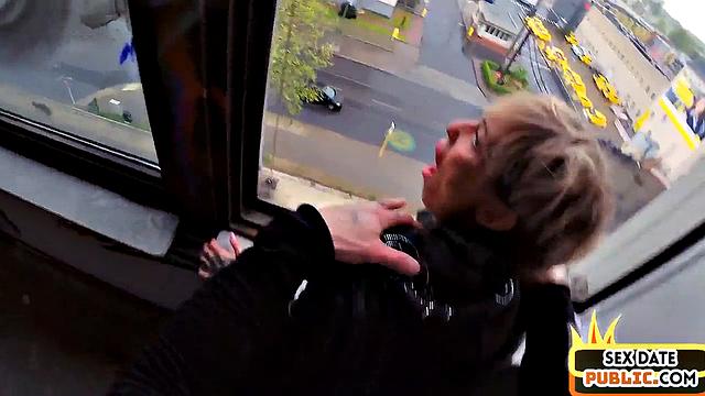 Pulled naughty babe bouncing outdoor