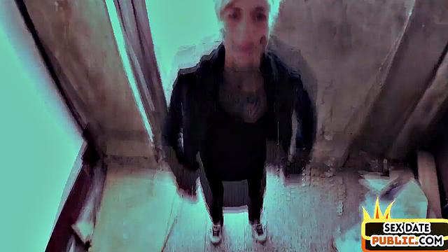 Pulled naughty babe bouncing outdoor