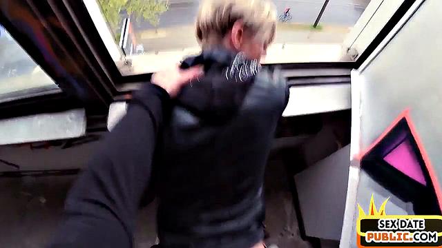 Pulled naughty babe bouncing outdoor