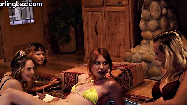 Hairy lez babe pussylicked and fingered in orgy