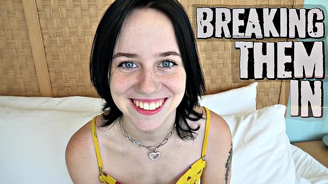 Brand NEW teen with a bush sucks a fat cock