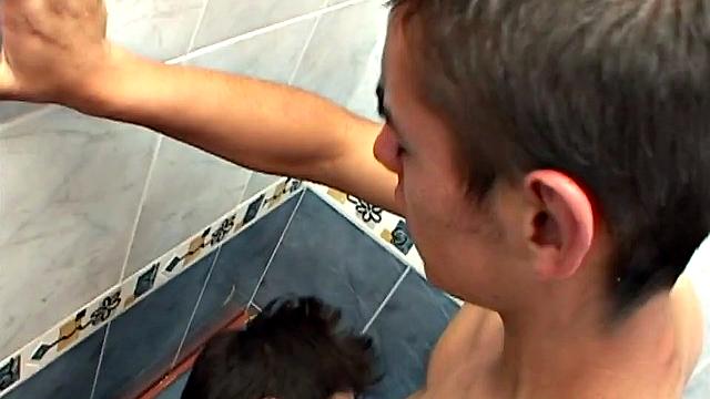 Mario is wearing only a towel when Fabio puts the moves on the skinny and smooth twink. In no time the towel is open and Fabio is sucking on his big uncut dick. Then Mario pulls Fabio's hard cock out the leg of his shorts and goes down on it.