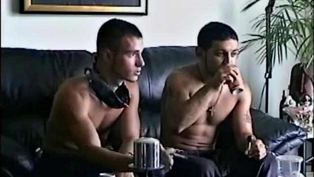 Dino and Shorty return for another session. Vinnie sets them up on the sofa again for some oral servicing.