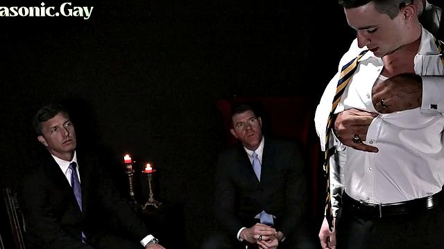 Suited voyeurs watch stud fucked in masonic anal pleasure