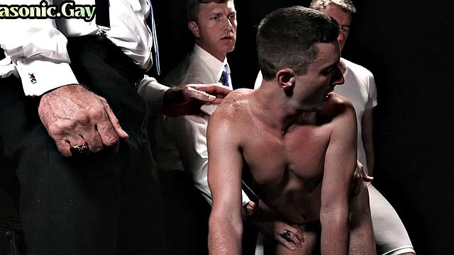 Suited voyeurs watch stud fucked in masonic anal pleasure